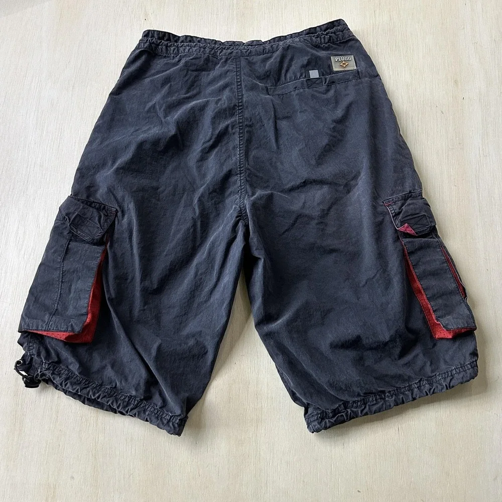 Plugg Cargo Shorts Mens Small 28 Black Microfiber Elastic 12 Inseam Outdoor